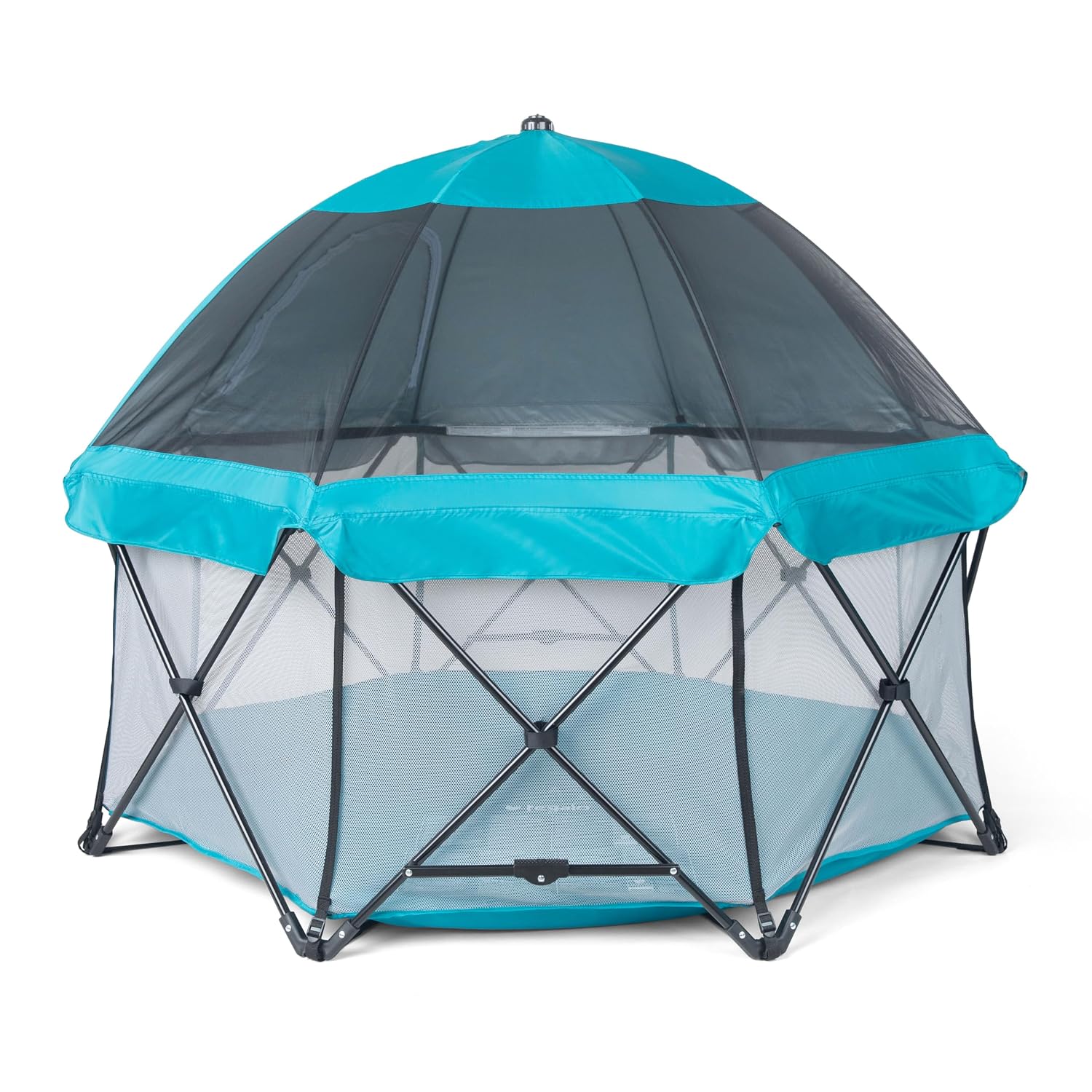 Regalo Safety My Play Deluxe Extra Large Baby Playpen & Portable Play Yard with Canopy, Foldable 8-Panel Indoor Outdoor Playpen for Babies & Toddlers, Mesh Sides, Washable Nylon Bottom, 62", Aqua