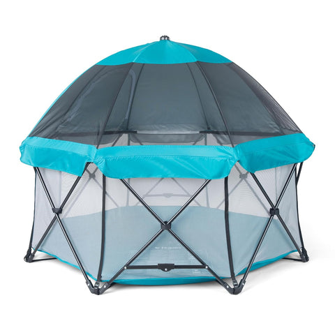 Regalo Safety My Play Deluxe Extra Large Baby Playpen & Portable Play Yard with Canopy, Foldable 8-Panel Indoor Outdoor Playpen for Babies & Toddlers, Mesh Sides, Washable Nylon Bottom, 62", Aqua