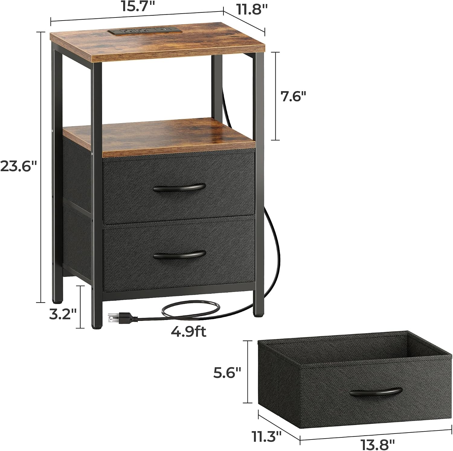 Huuger Nightstands Set of 2, End Tables with Charging Station, Side Table