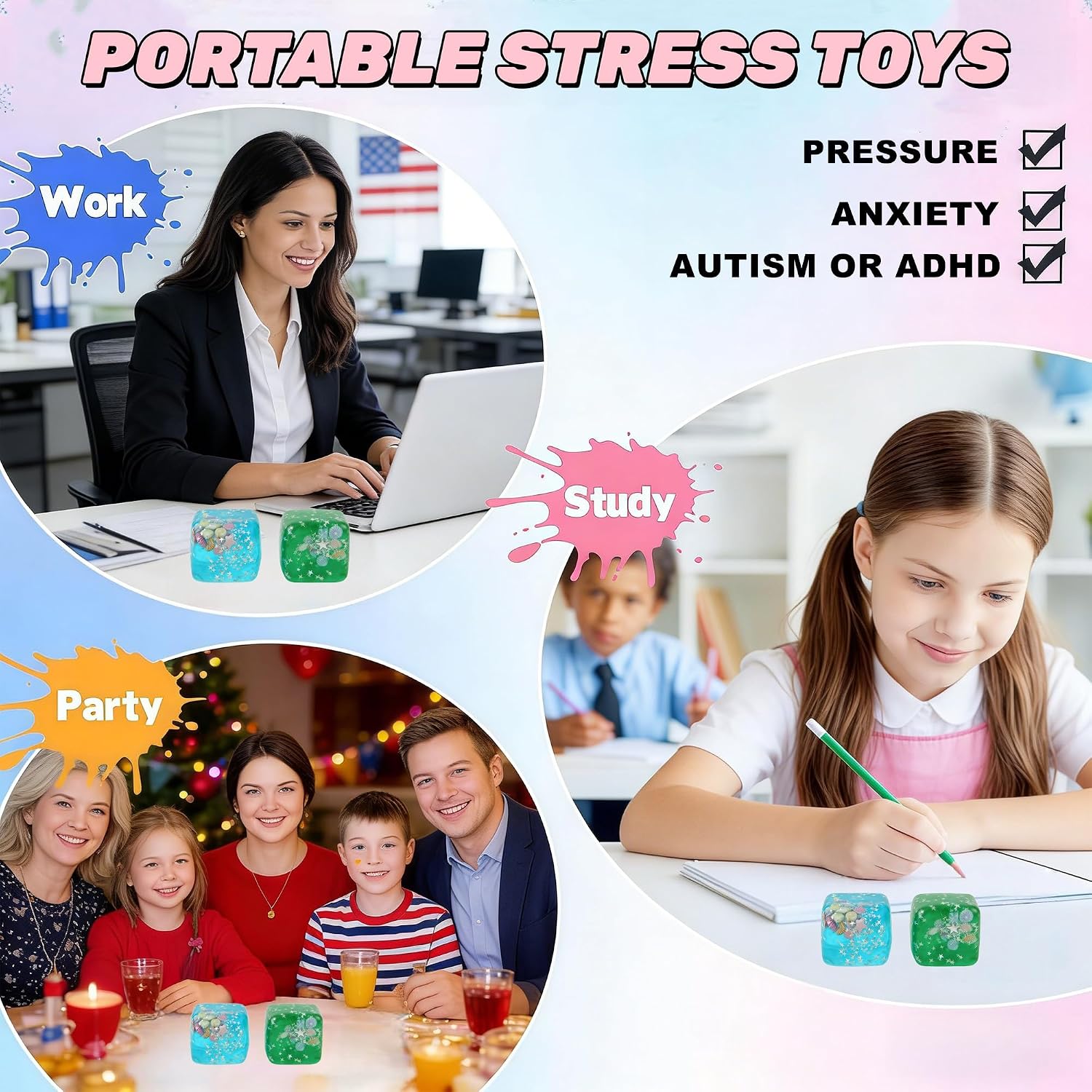 Ice Cube Cube Fidget Toys - Sensory Toys for Adult with Real Sea Shells, Squishy Fidget Toy for ADHD, Anxiety Relief | Non-Toxic Squeeze Ball for Focus & Calm for School, Office