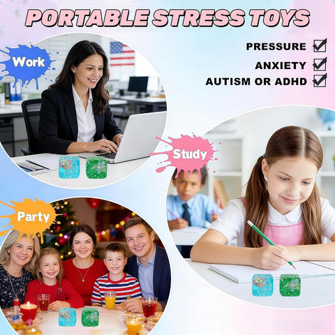 Ice Cube Cube Fidget Toys - Sensory Toys for Adult with Real Sea Shells, Squishy Fidget Toy for ADHD, Anxiety Relief | Non-Toxic Squeeze Ball for Focus & Calm for School, Office