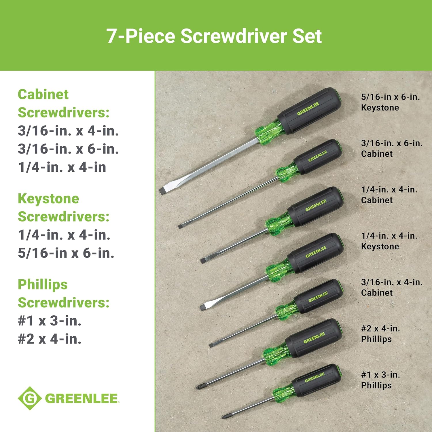 Greenlee 0153-02C 7-Piece Screwdriver Set with Cabinet, Keystone, and Phillips