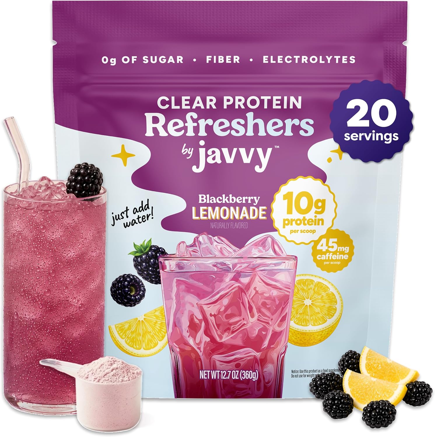 Javvy Clear Protein Powder with Clear Whey Protein, BlackBerry Lemonade