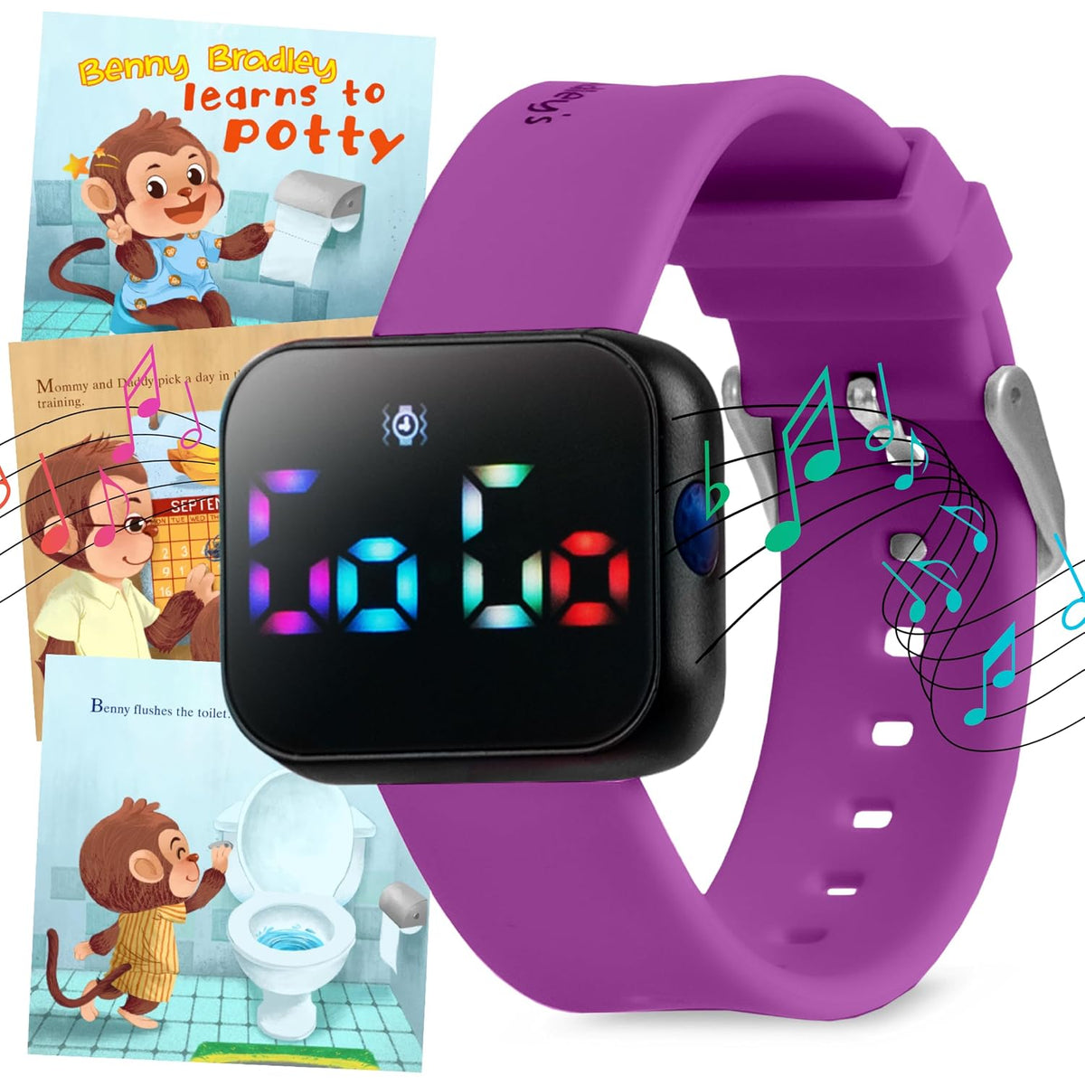 Potty Training Watch for Kids V2 – A Water Resistant Toilet Reminder Device for Boys & Girls to Train Your Toddler with Fun/Musical & Vibration Interval Reminder with Potty Training eBook (Purple)