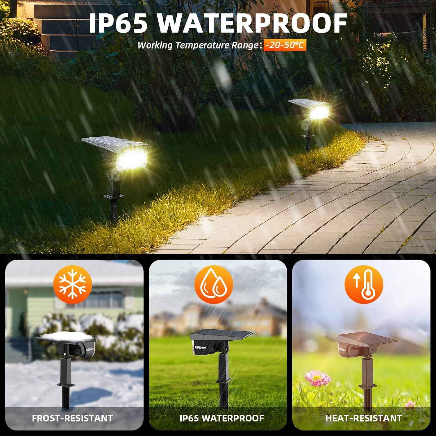 LEREKAM 3 Brightness Modes Solar Outdoor Lights, 360 Degree Adjustable Lighting Angle with 40 LED's, Spotlights Outdoor Waterproof Auto On or Off Solar Garden Lights 8 Pack