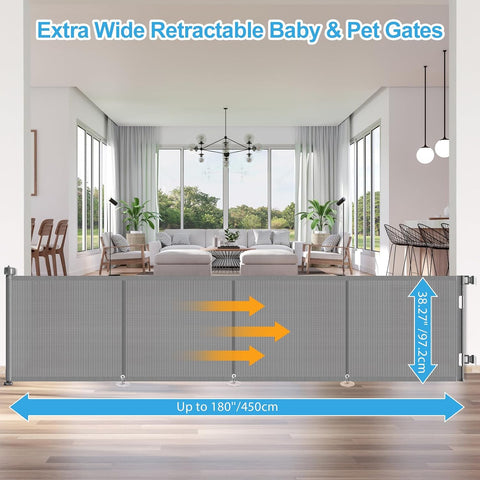 EZIGO 180 Inch Retractable Baby Gates, 41 Inch Extra Tall Retractable Gate
