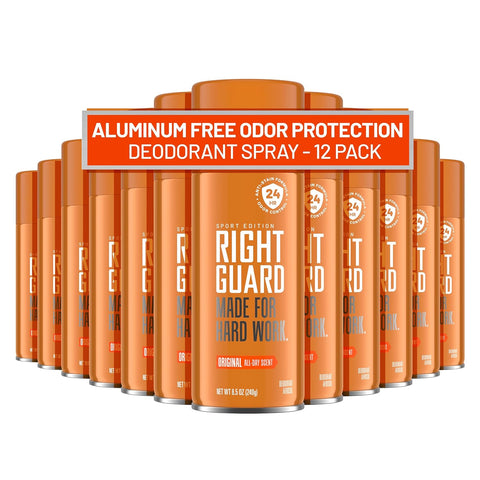 Right Guard Sport Original Scent Deodorant Spray - Aluminum Free Spray Deodorant for Men, 24-Hour Odor Protection, Anti-Stain, & Long-Lasting, 8.5 oz (12 Pack)