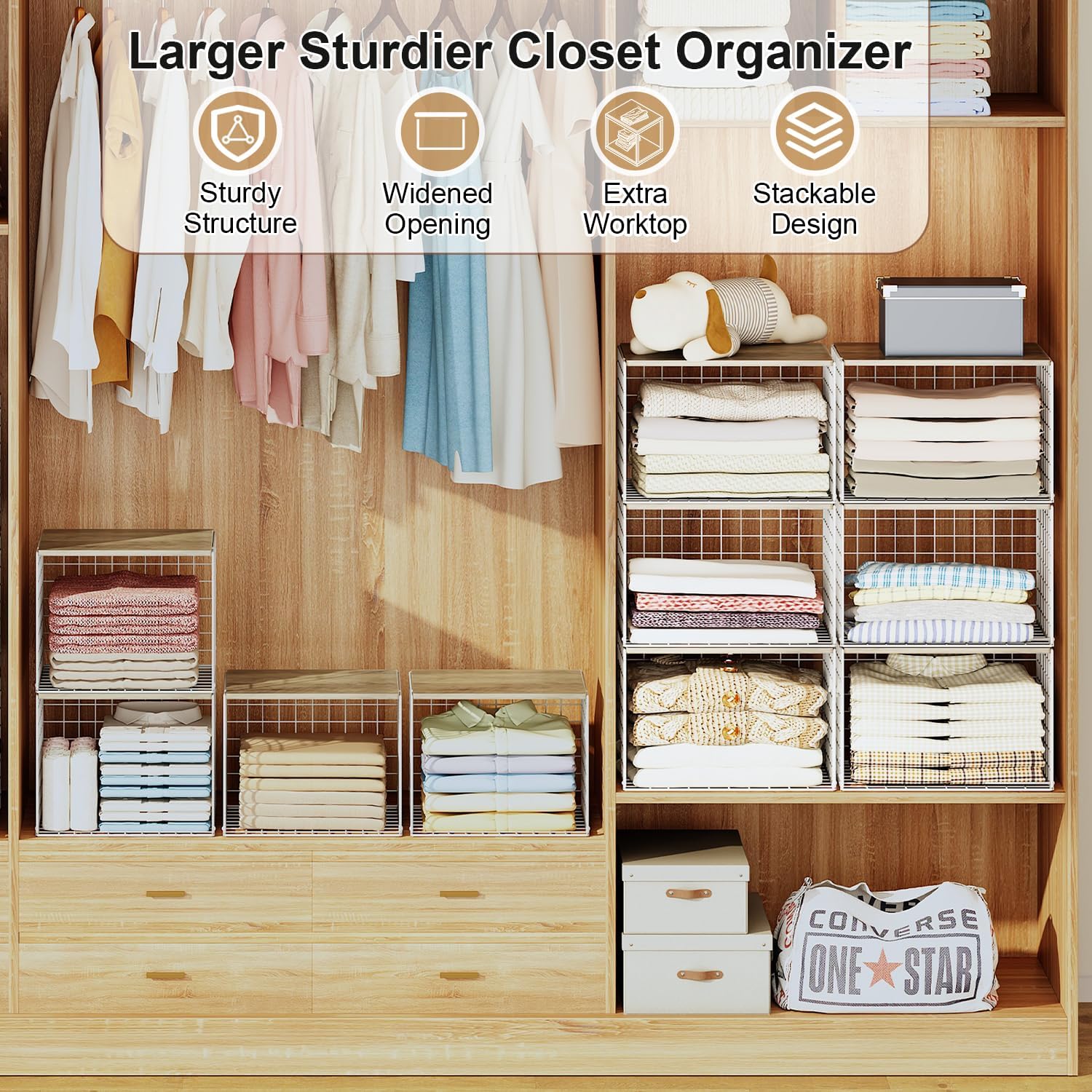 Widened and Heightened Large Capacity Closet Organizers And Storage Shelf