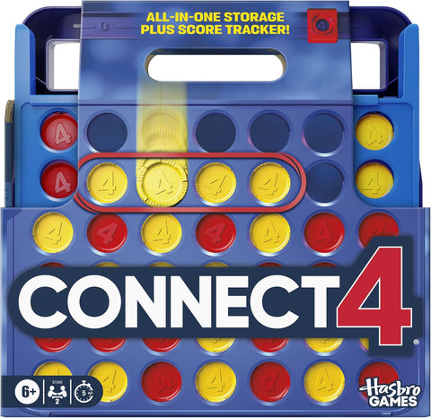 Official Hasbro Games Connect 4 Game (2025 Edition) | All-in-1 Storage, Carrying Case, Score Tracker | Ages 6+ | 2 Players | Family Games for Kids