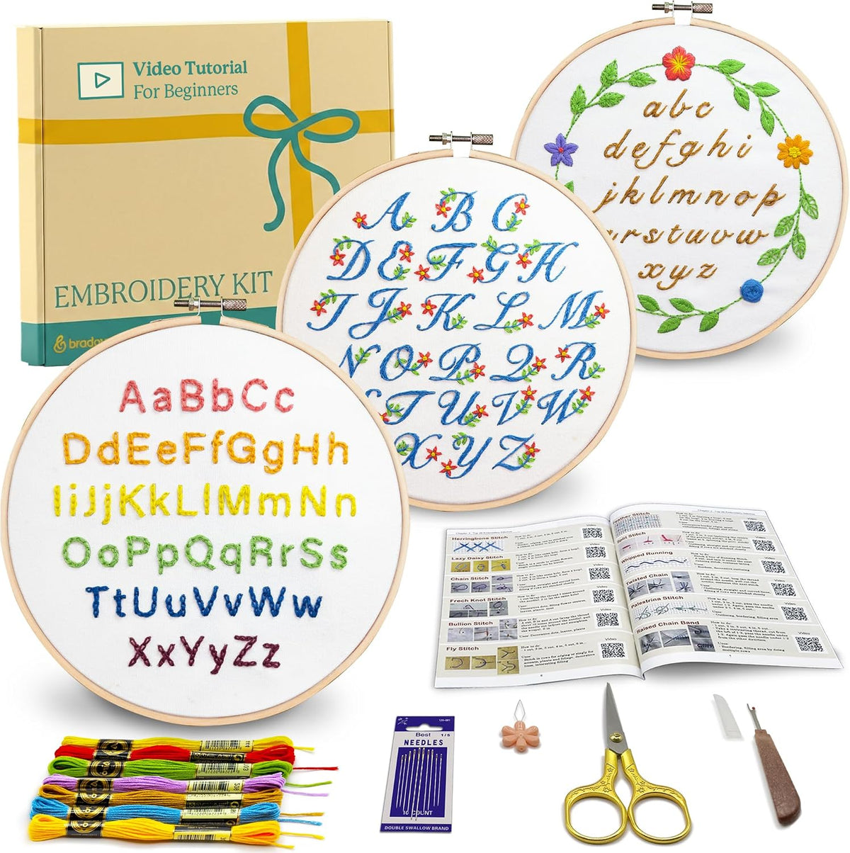 Bradove Alphabet Embroidery Kit for Beginners with Patterns