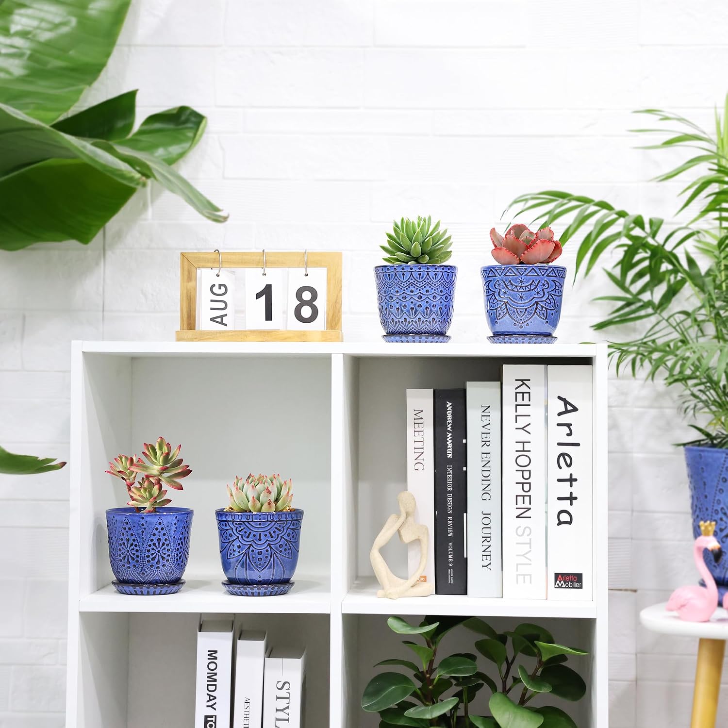 Gepege Ceramic Succulent Pots, 4 Inch Small Plant Pots with Drainage