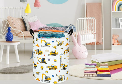 Kids Laundry Hamper Storage Basket Laundry Organizer Hamper Storage Bins Clothes Box Nursery Hamper Gift Basket with Handles(Excavator)
