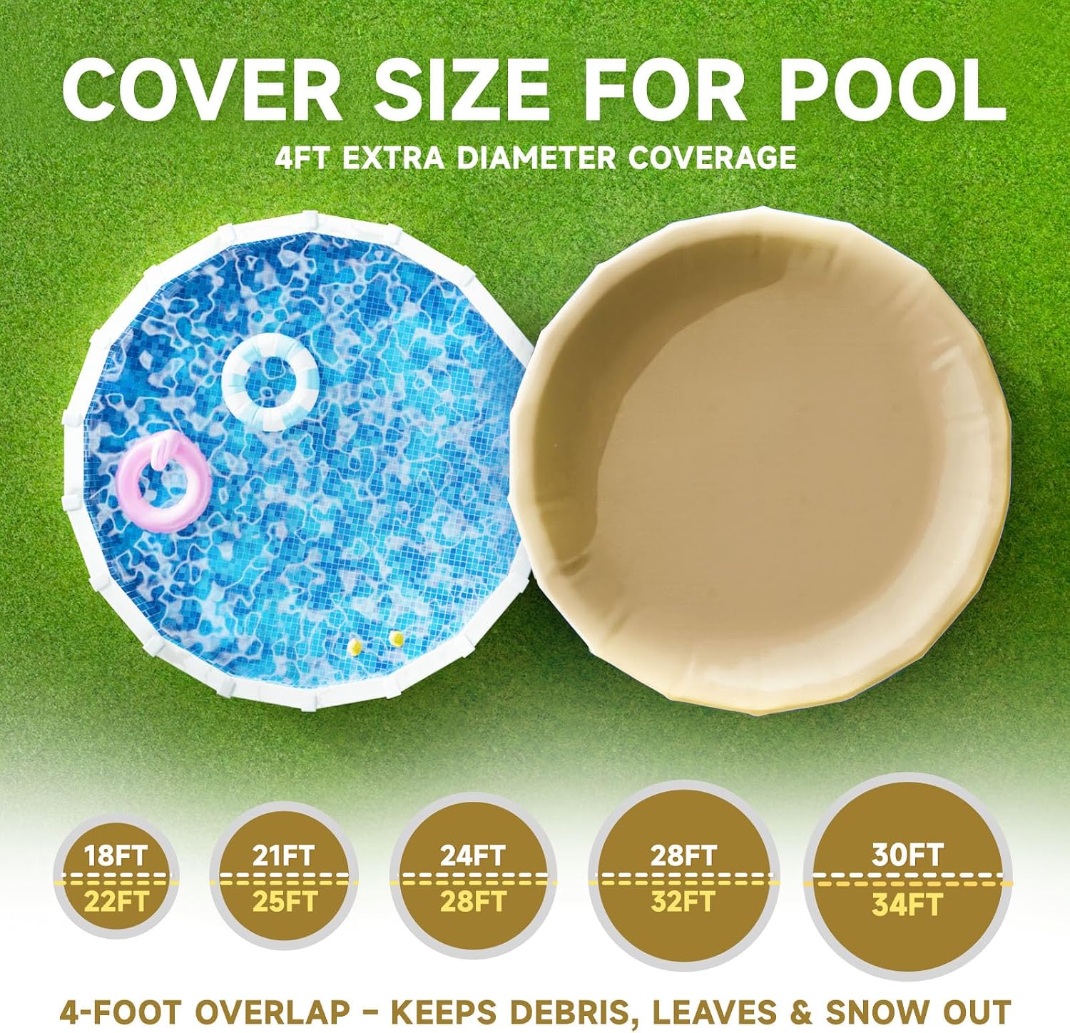 [Ultra-Thick] 24FT Pool Covers for Above Ground Pools, Easy Install Remove