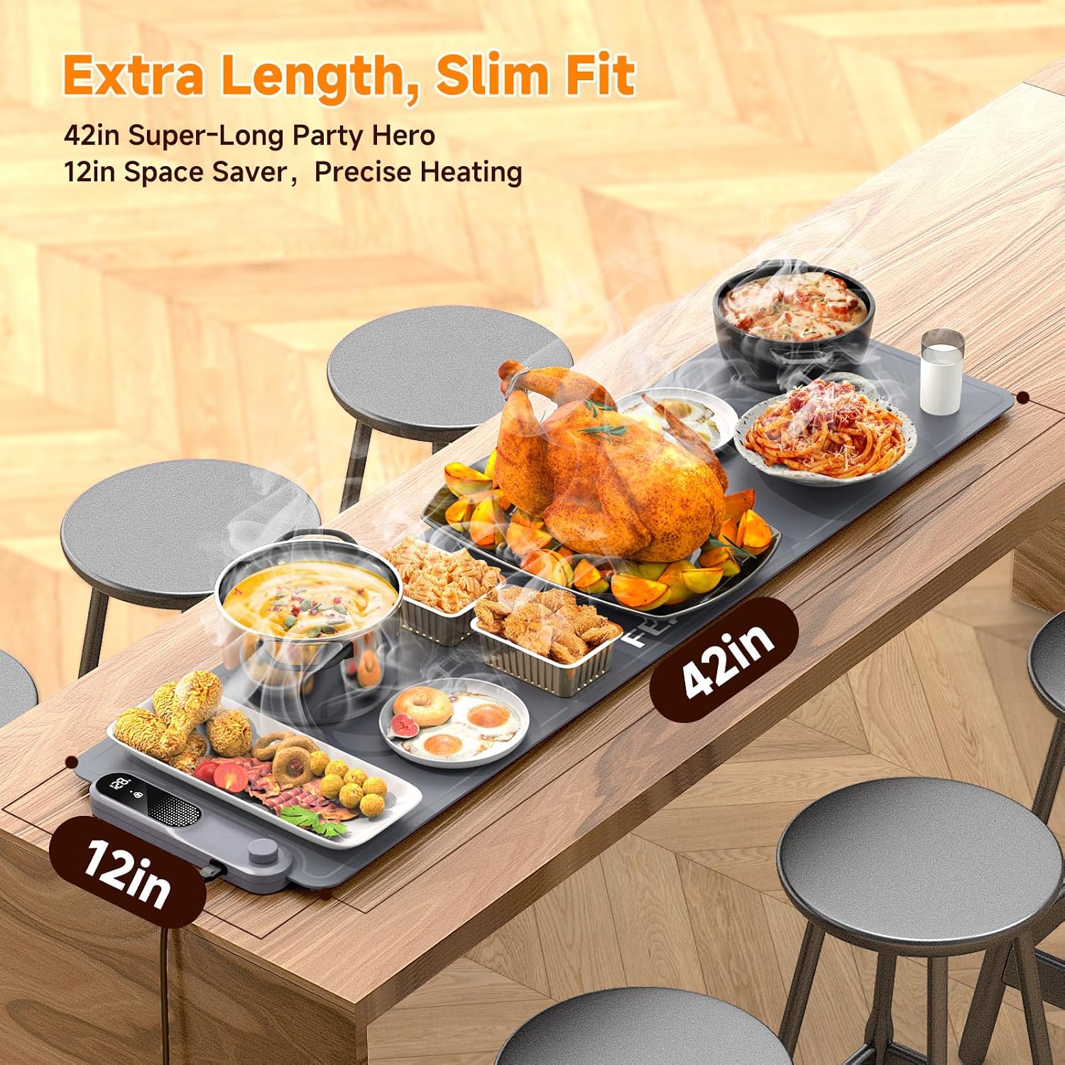 FEPPO Warming Mat for Food, Extra-Long Size 42"x12", Fast Full-Surface
