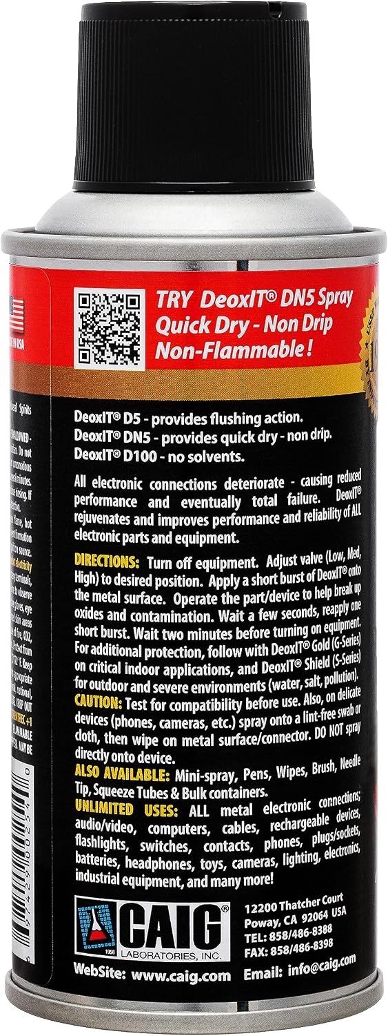 Hosa CAIG Laboratories D5S-6 CAIG DeoxIT Contact Cleaner, 5 Spray, 5 Oz