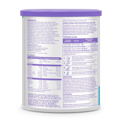 Bubs Whole Goat Milk Infant Formula for 0-12 Months, Non-GMO Milk, 20 oz