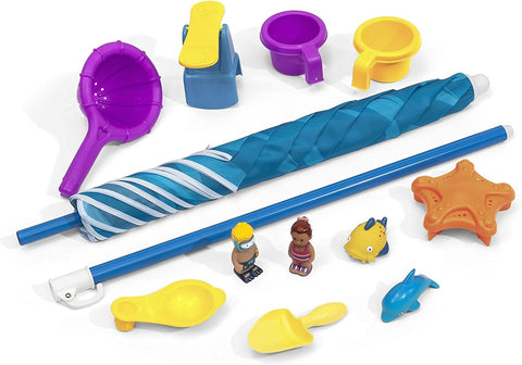 Step 2 Spill & Splash Seaway Water Table for Kids, Two-Tier Outdoor Kids Water Sensory Table with Umbrella, Ages 1.5+ Years Old, 11 Piece Water Toy Accessories