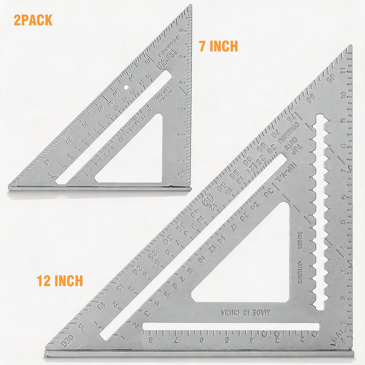 Aluminum Rafter Square Set – 7 Inch & 12 Inch Precision Carpenter Square with Double-Sided -Engraved Scales, Multi-Function Woodworking Tool for Roofing, Framing, Angle Marking & Layout