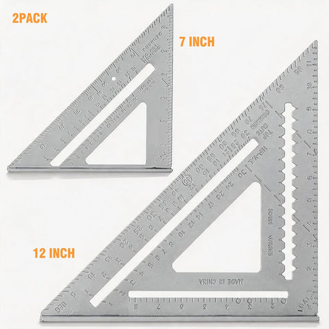 Aluminum Rafter Square Set – 7 Inch & 12 Inch Precision Carpenter Square with Double-Sided -Engraved Scales, Multi-Function Woodworking Tool for Roofing, Framing, Angle Marking & Layout