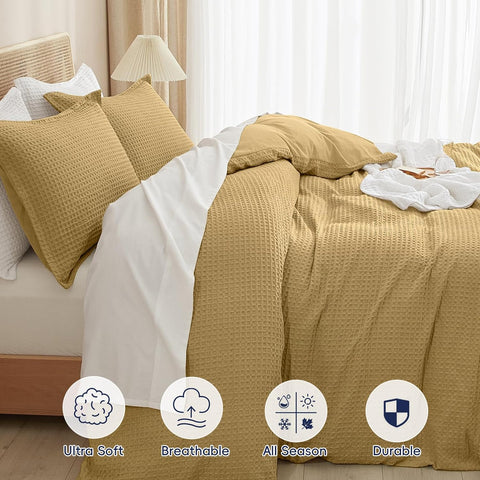 PHF Waffle Duvet Cover Queen, Ultra Soft & Breathable, 90"x90", Antelope