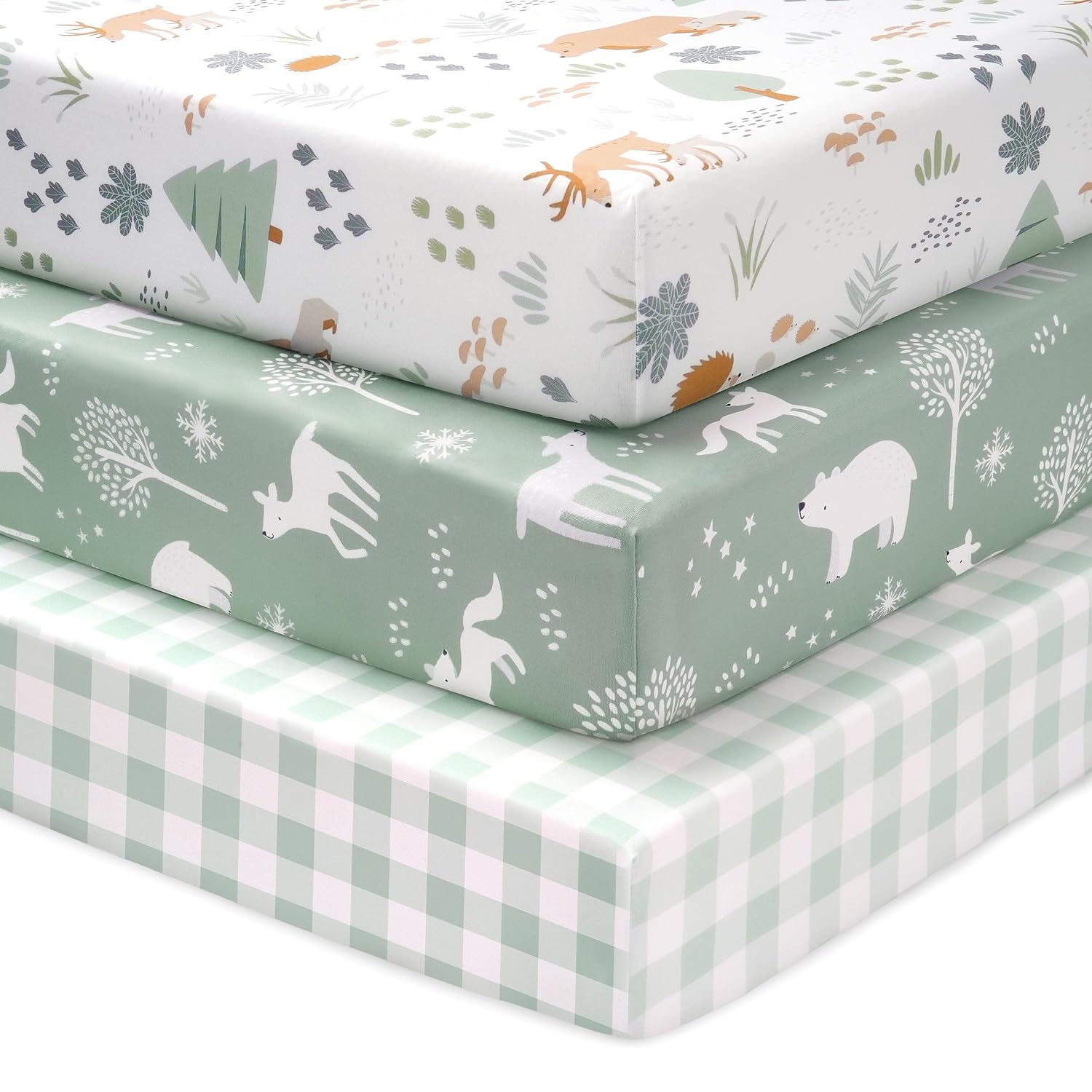 Baby Crib Sheets for Boys, 3 Pack Fitted Crib Sheets Neutral 52”x28”