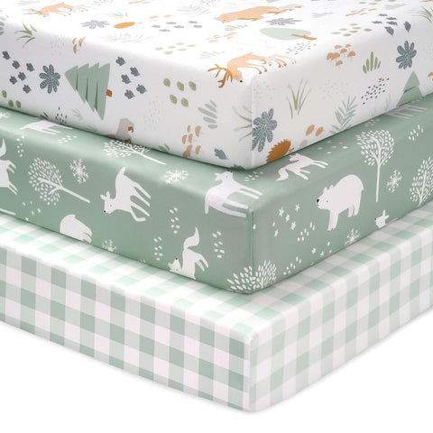 Baby Crib Sheets for Boys, 3 Pack Fitted Crib Sheets Neutral 52”x28”