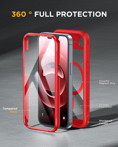 Miracase for iPhone 16e & 17e Case with Built-in Screen Protector, Red