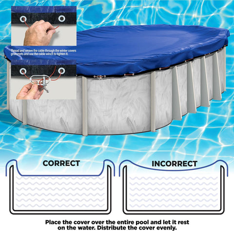 15x30 ft Oval Heavy Duty Winter Pool Cover, Royal Blue, Above Ground Pool