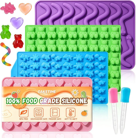 4pcs Gummy Candy Molds - Silicone Gummy Worm Mold with 2pcs Dropper
