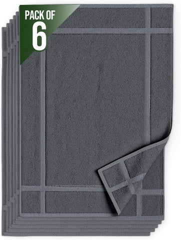 Pearl Linens 6 Pack Cotton Bath Mats for Bathroom, 20" X 30", Dark Grey