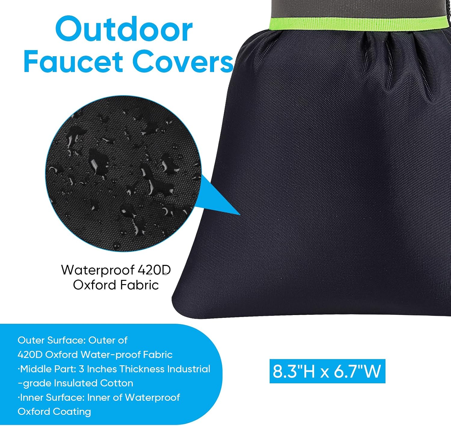 2Pack Outdoor Faucet Covers for Winter - Pro 6.7" W x 8.3" H Outdoor Water Faucet Cover Socks for Winter Freeze Protection Pipe Insulation Reusable Waterproof Insulated Spigot backflow Cover,Black