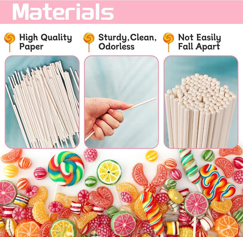 100 Pack 8 Inch White Lollipop Sticks,Long Paper Treat Sticks,White Paper Cake Pop Stick for Homemade Candy,Cupcake Toppers,Chocolate,Dessert (Dia 4mm)