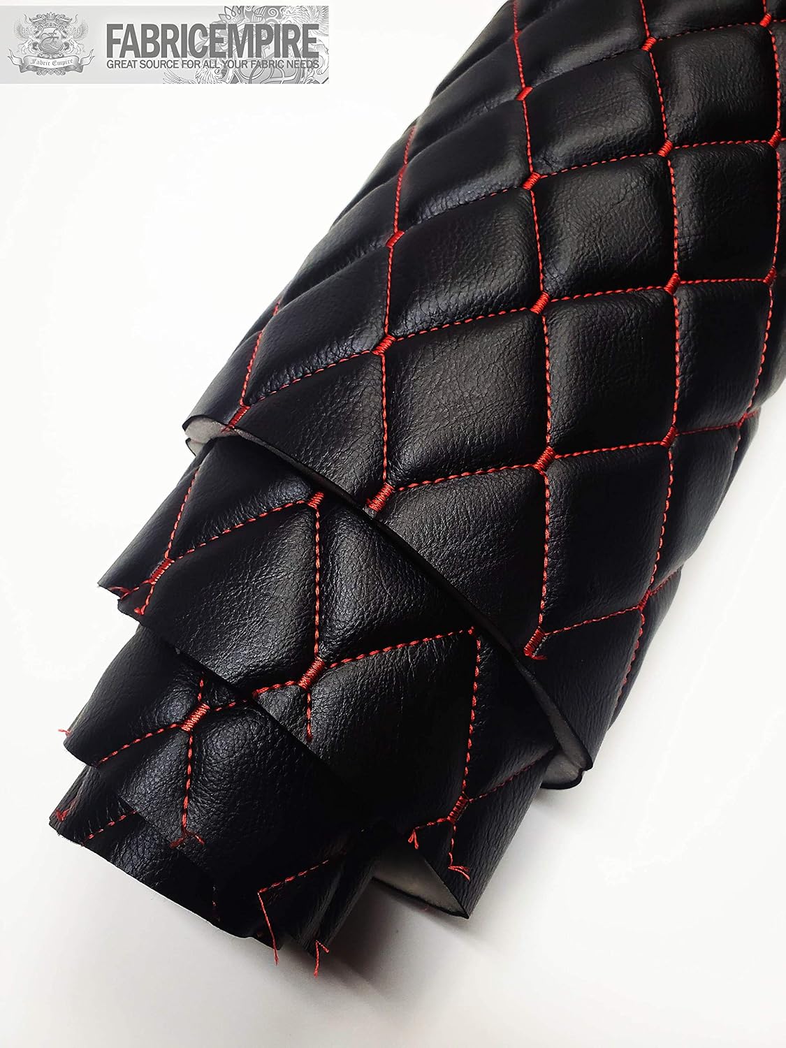 Vinyl Quilted Foam Fabric with 3/8" Foam Backing Upholstery / 52" Wide/Sold by The Yard/FABRIC EMPIRE (Black with Hq Red Thread, Diamond 2" x 3")