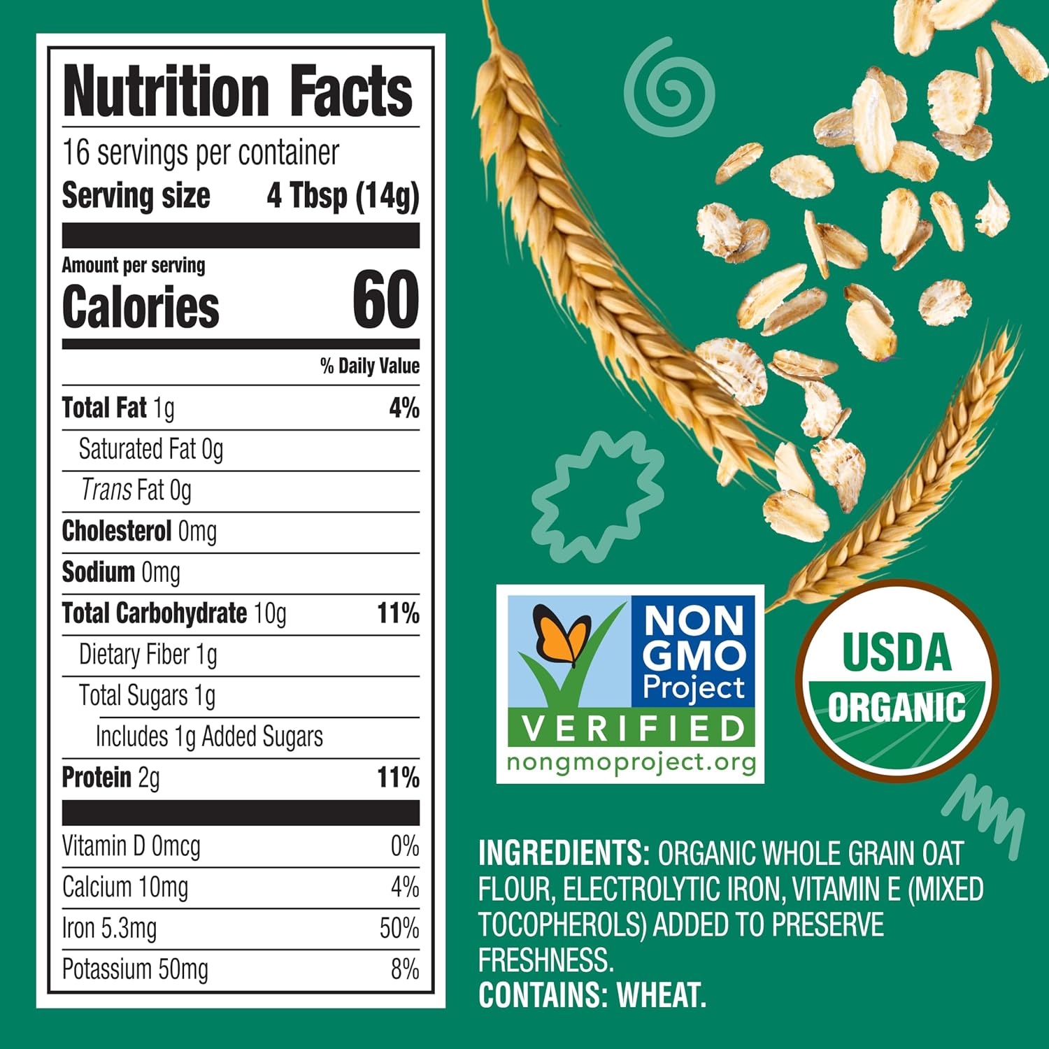 Earth's Best Organic Baby Food, Organic Whole Grain Oatmeal Baby Cereal, Infant Cereal for 4+ Months, Clean Label Project Purity Awarded, Non-GMO, Iron Fortified, Easily Digestible, 8 oz (Pack of 12)