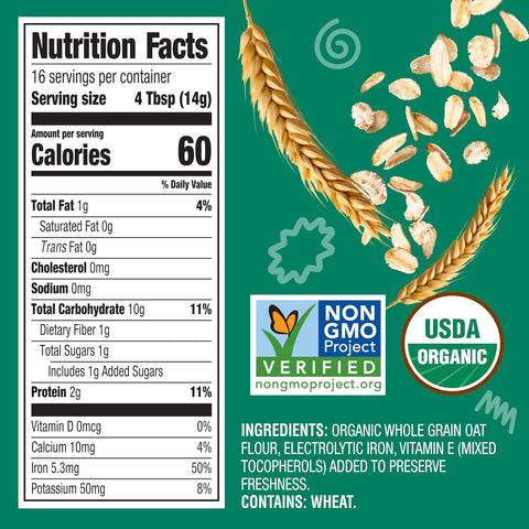 Earth's Best Organic Baby Food, Organic Whole Grain Oatmeal Baby Cereal, Infant Cereal for 4+ Months, Clean Label Project Purity Awarded, Non-GMO, Iron Fortified, Easily Digestible, 8 oz (Pack of 12)