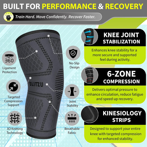 Knee Brace Men & Women, Knee Compression Sleeve Support Wrap Tendonitis XL