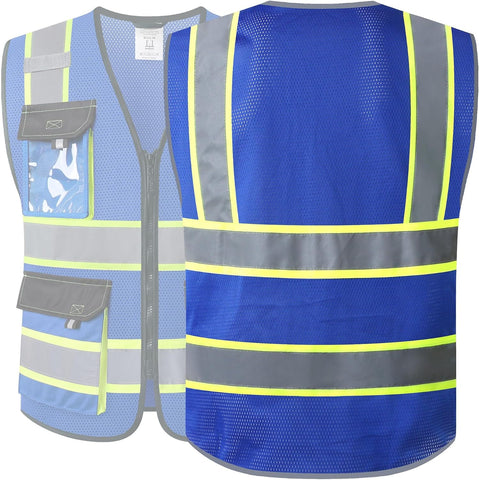 JKSafety Safety Vest for Men Women Hi Vis Reflective Vest JK220 Blue 2XL