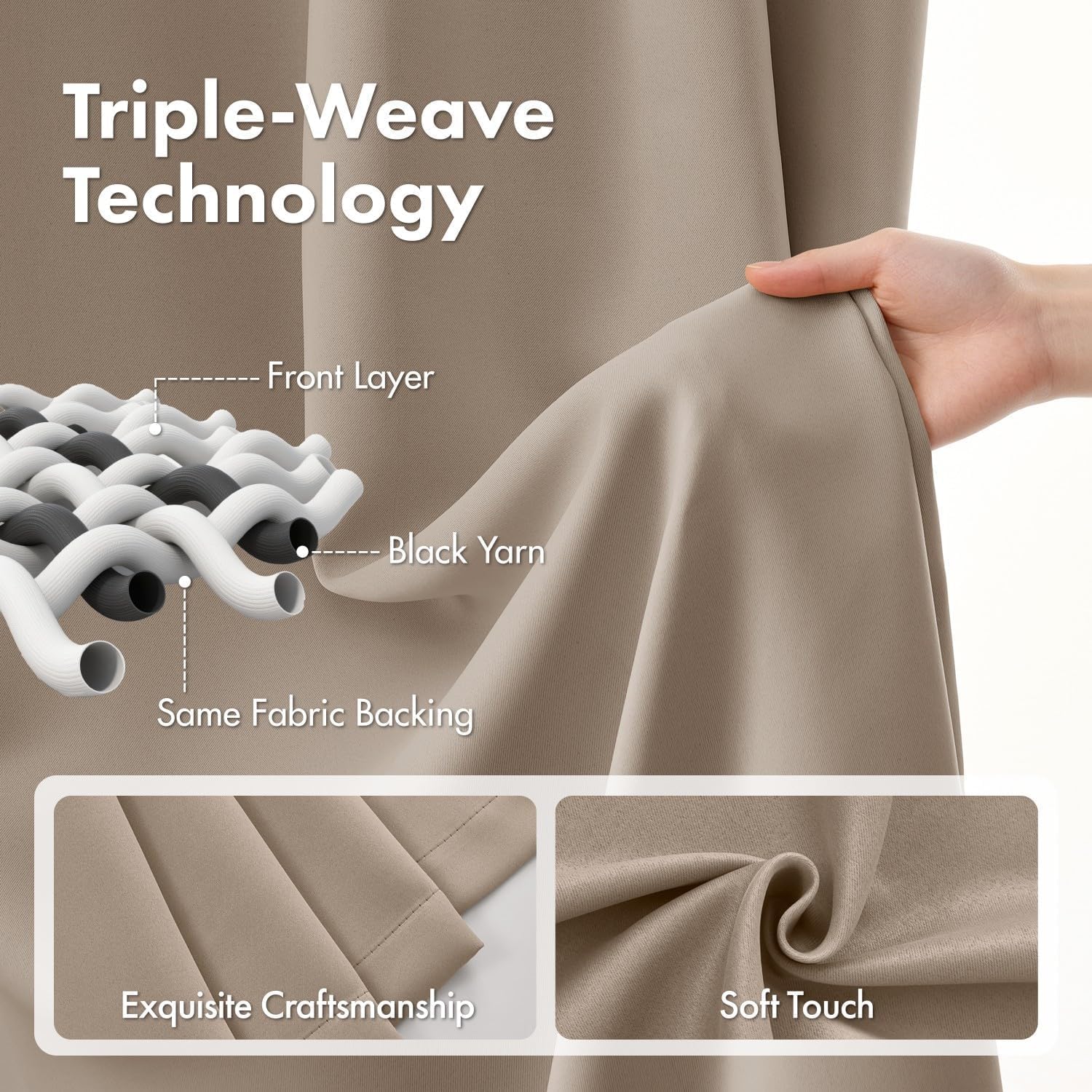 MIULEE Taupe Pinch Pleat Blackout Curtains 40x120 Inch Length 2 Panels Set