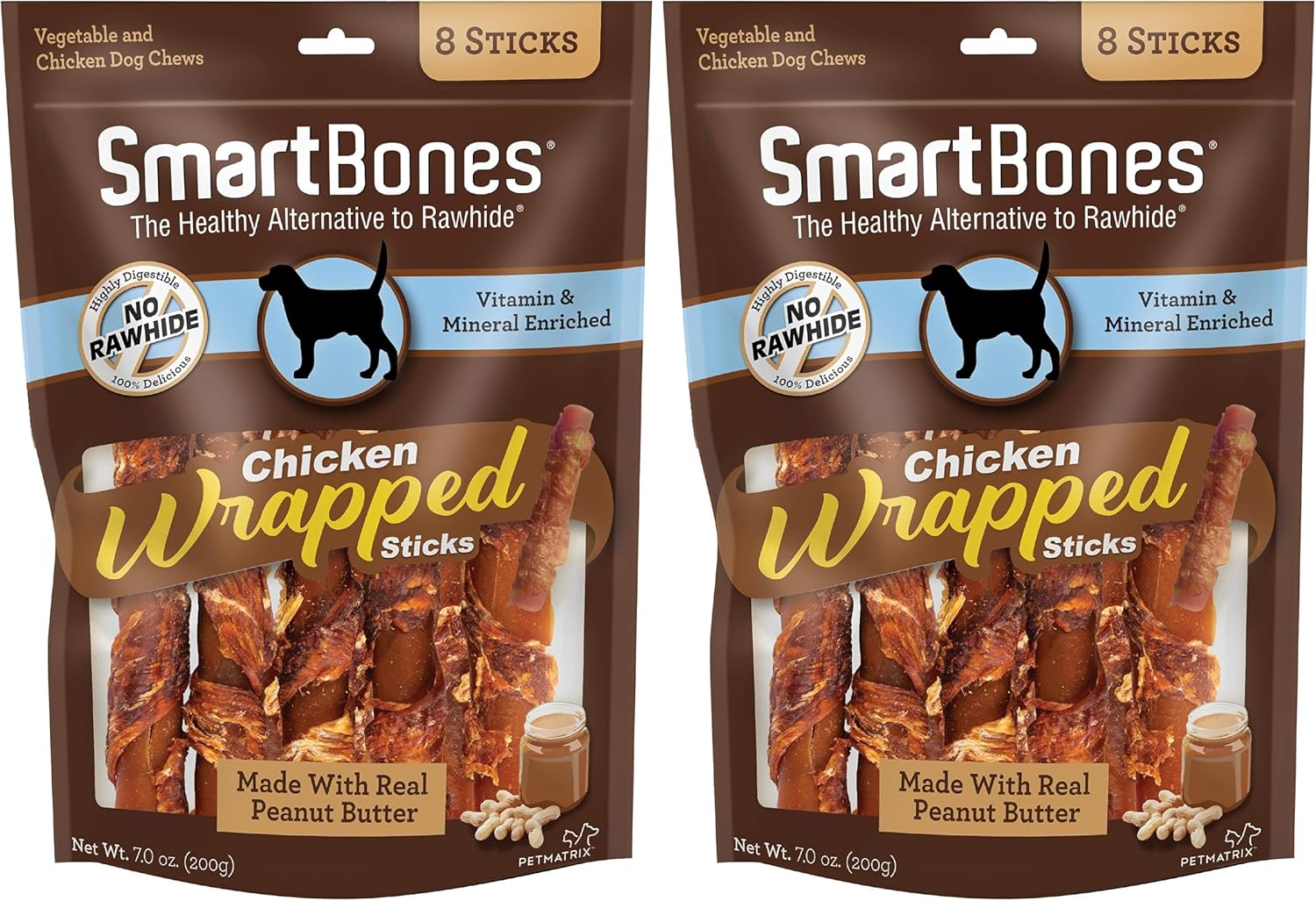 SmartBones Chicken-Wrapped Sticks, Treat Your Dog to a Rawhide-Free Chew Made with Real Chicken and Peanut Butter, 7 Ounce (Pack of 2)