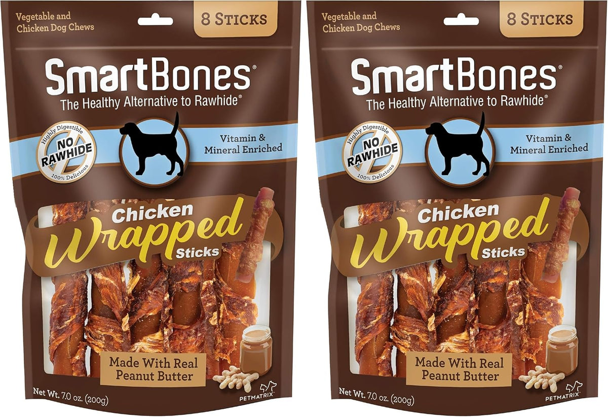 SmartBones Chicken-Wrapped Sticks, Treat Your Dog to a Rawhide-Free Chew Made with Real Chicken and Peanut Butter, 7 Ounce (Pack of 2)