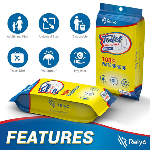 Relyo 20 Pack XL Disposable Toilet Seat Covers – Waterproof Toilet Cover Sheets with Adhesive Tabs for Adults, Kids & Toddlers, Travel, Public Restrooms, Airplane, Camping