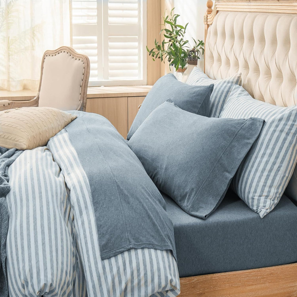 PURE ERA Jersey Knit Sheet Set Heather Blueish Grey California King