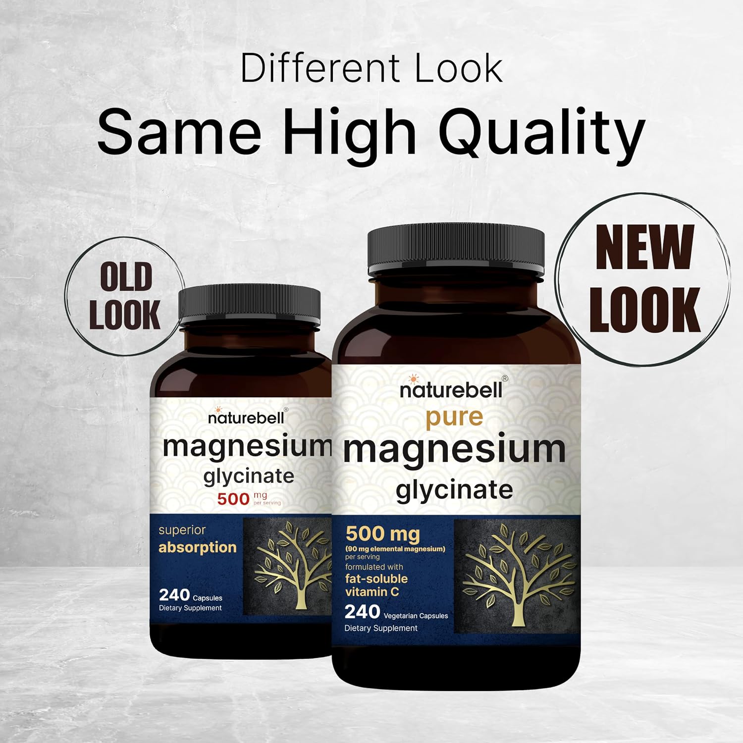 NatureBell Pure Magnesium Glycinate 500mg Per Serving, 240 Veggie Capsules