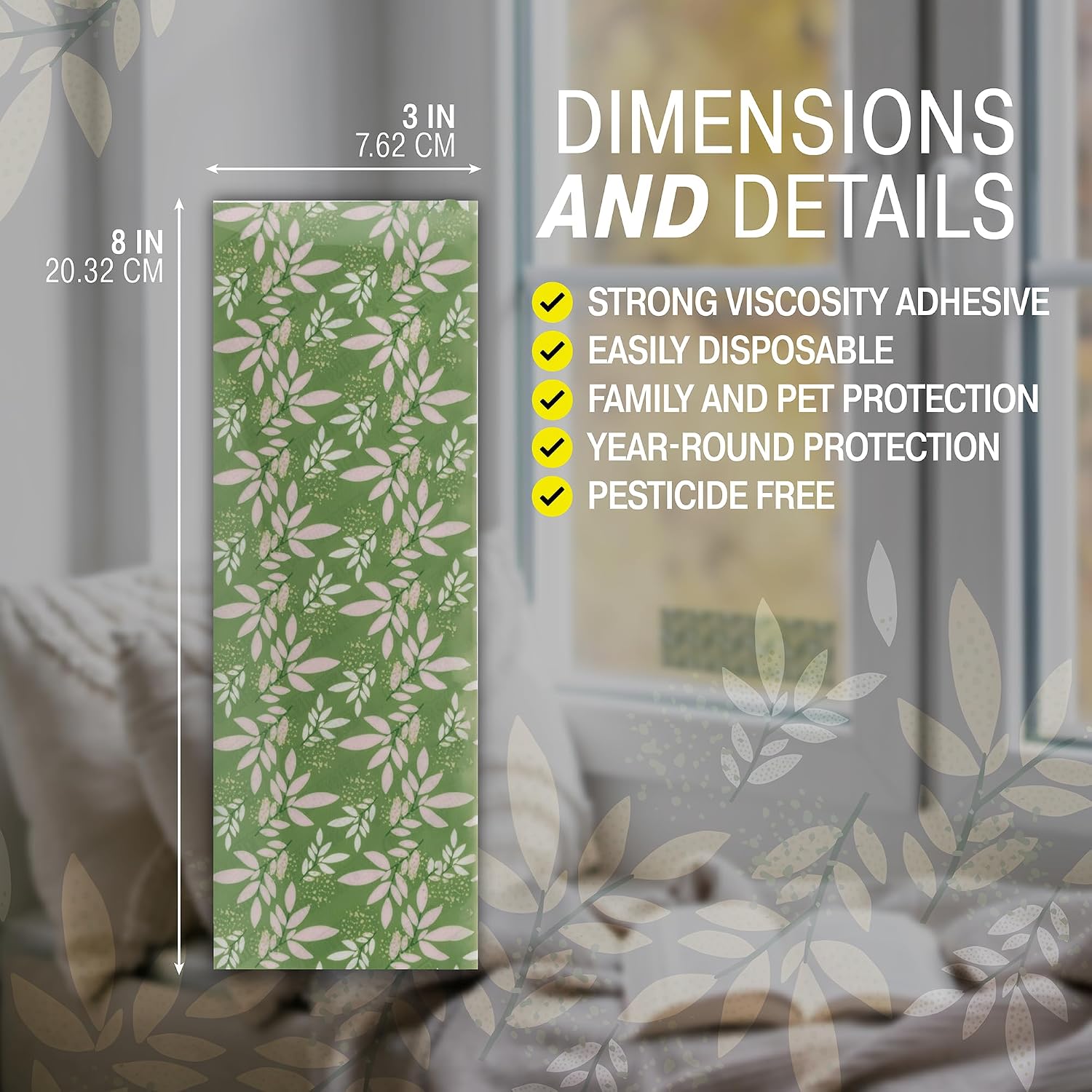 Catchmaster Window Fly Traps 12-Pack, Designed to Disguise House & Fruit Fly, Gnats, Adhesive Strips for Indoor, Disposable Bug Catcher, Insect Sticky Glue Traps, Pest Control for Home & Kitchen