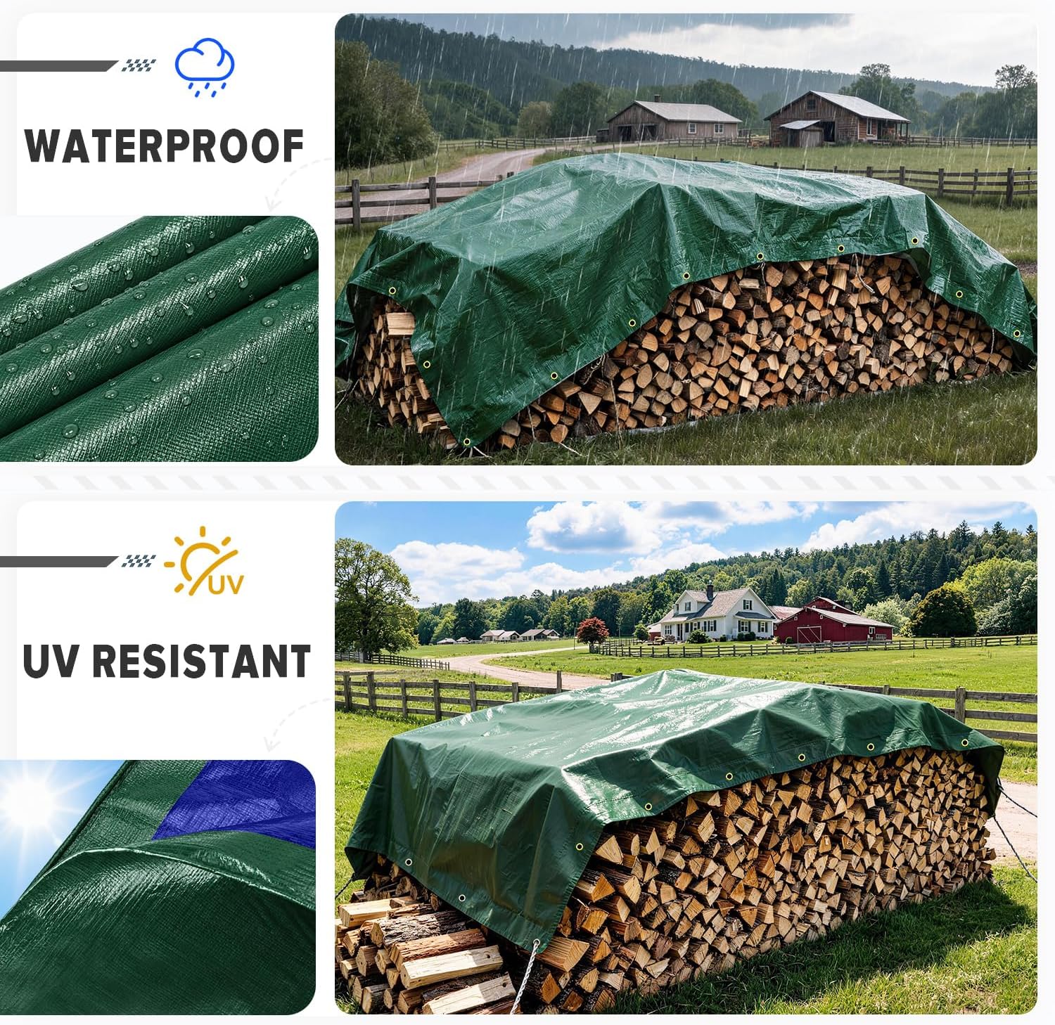 Kesfitt 16 Mil Heavy Duty Waterproof Tarp, 16x20 FT, Dark Green & Blue