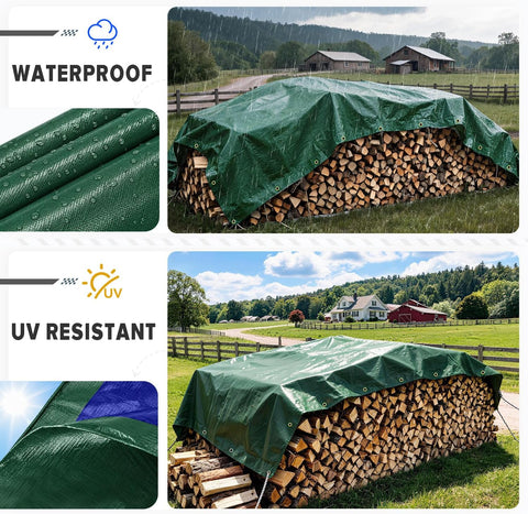 Kesfitt 16 Mil Heavy Duty Waterproof Tarp, 16x20 FT, Dark Green & Blue