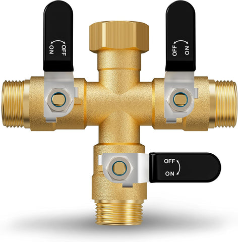 Garden Hose Splitter, 3 Way Heavy Duty Brass hose splitter, Water Hose Bib Spigot Splitter with 0.59" Full Flow Ball Valve Outlet & Shut-Off Valve 3/4'' Connector Outdoor Water Faucet Adapter