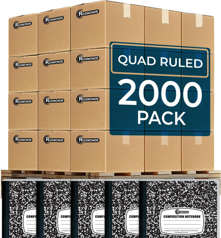 Rosmonde 2000 Pack Composition Notebooks Bulk, Quad Ruled, Black Marble