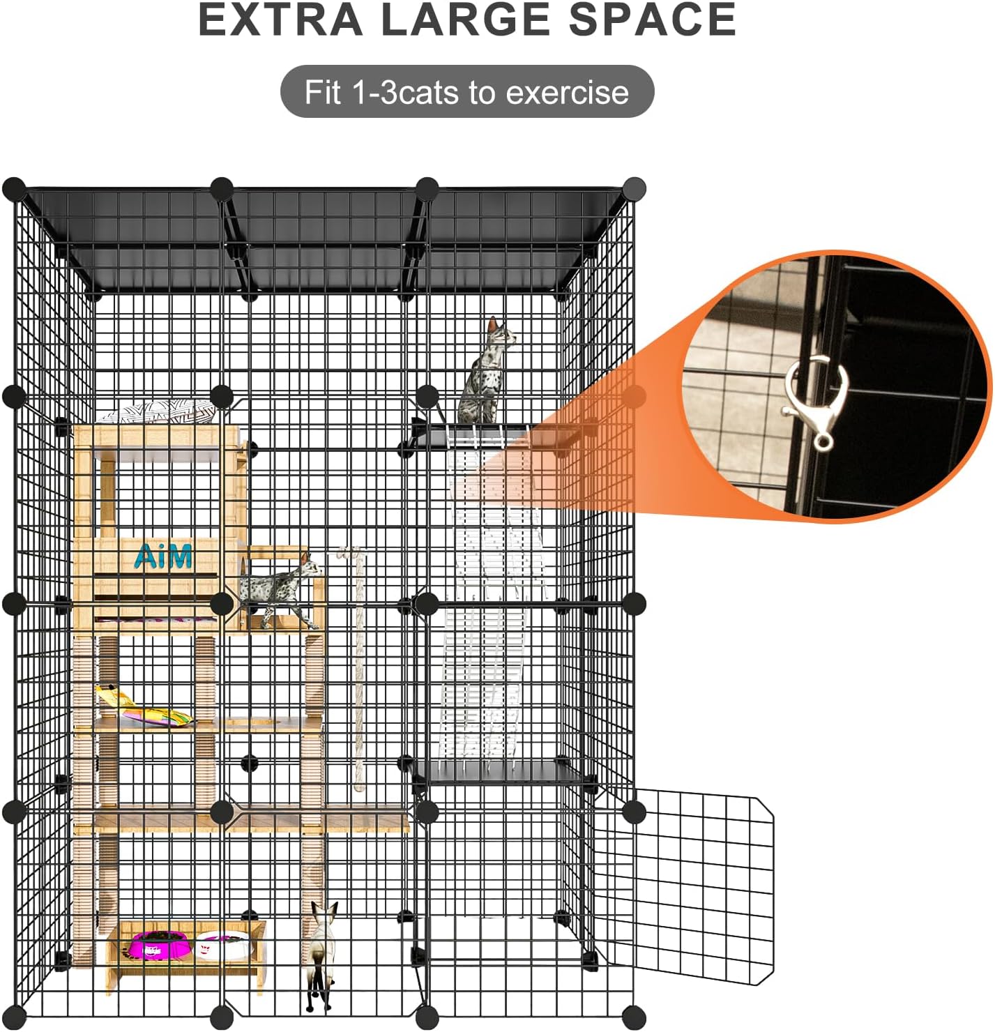 PAWING Cat Large Enclosure - DIY Catio Ideal for 1-3 Cats, Indoor & Outdoor, Detachable Metal Wire Kennel, 2x3x4 Exercise Place