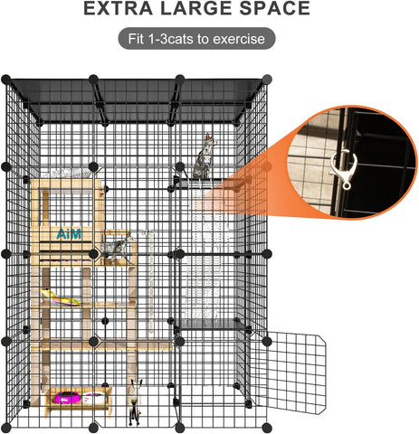 PAWING Cat Large Enclosure - DIY Catio Ideal for 1-3 Cats, Indoor & Outdoor, Detachable Metal Wire Kennel, 2x3x4 Exercise Place